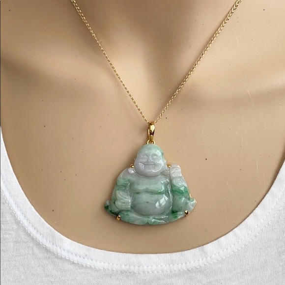 Gold Happy Laughing Buddha Jade Pendant 